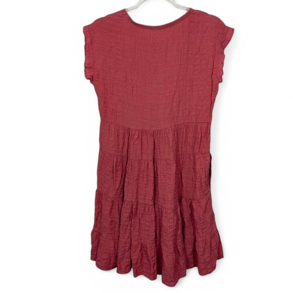 Tiered Mini Dress‎ Textured Modest A-Line Medium Pinkish Red - Picture 4 of 4